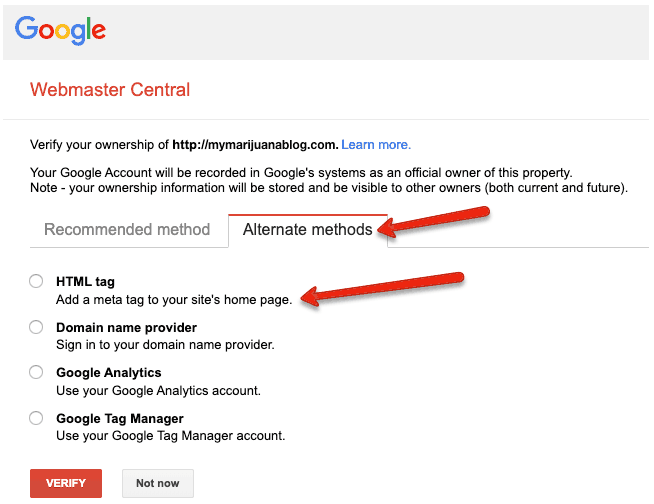 How to verify your marijuana blog through Webmaster Central