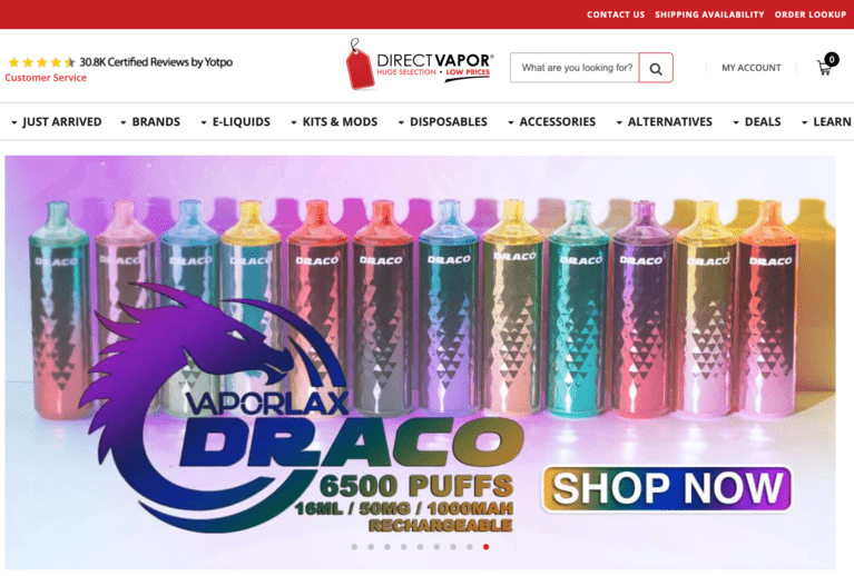 Direct Vapor homepage from our Direct Vapor Review.