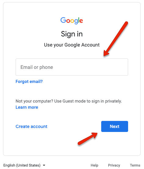Google account sign in screen.
