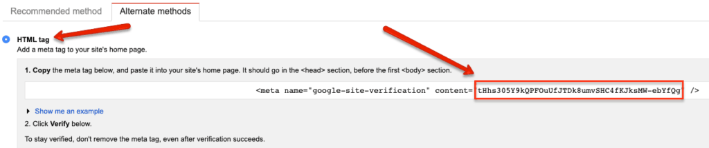 Google Search Console HTML code needed to verify your cannabis blog.