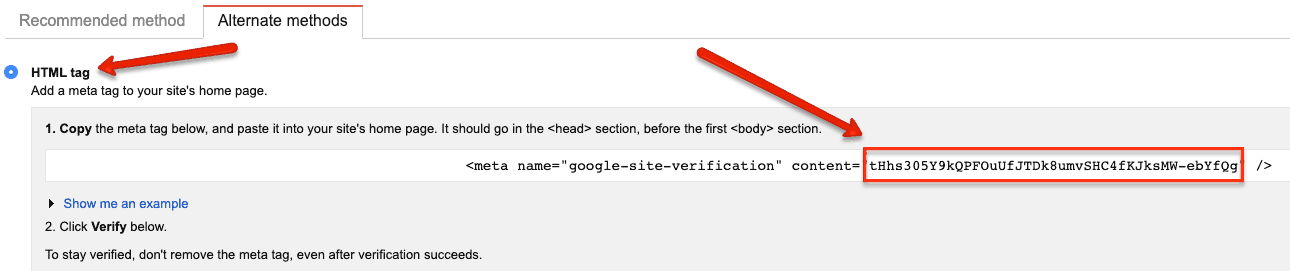 Google Search Console HTML code needed to verify your cannabis blog.