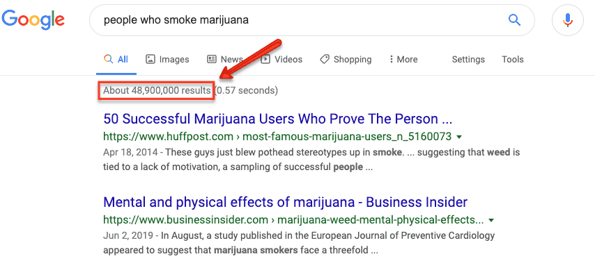 Google search results for people who smoke