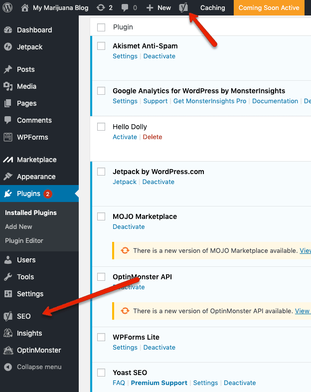 How to access the Yoast SEO plugin.