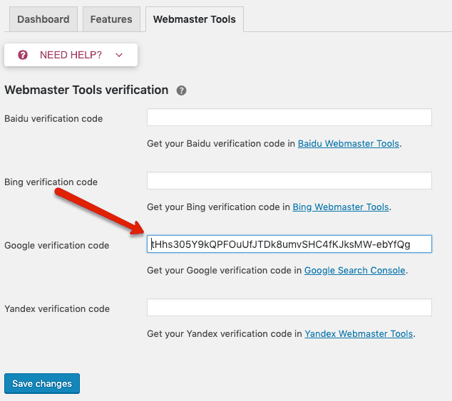 Paste Google Search Console Code into Webmaster Tools.