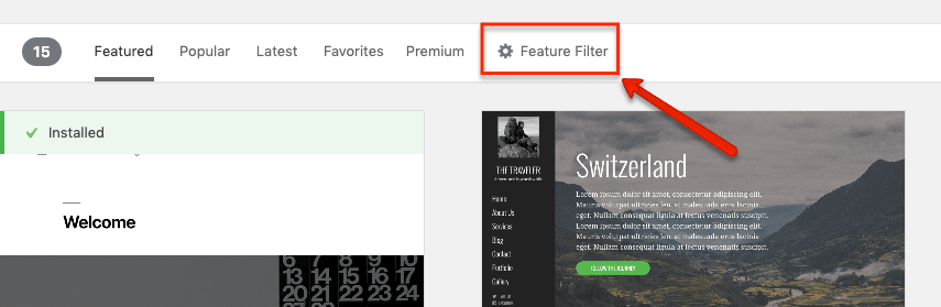 The WordPress feature filter.