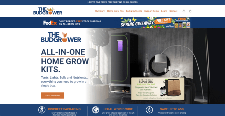 The Bud Grower homepage is easy to navigate.