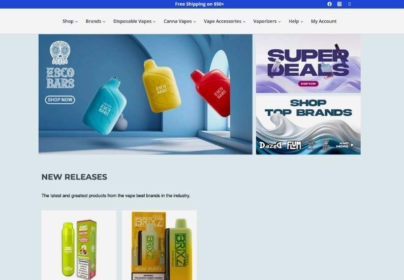 Vapes Super Store  Review: Screenshot of their homepage.