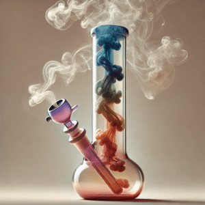 Smoke rising through a translucent acrylic bong, showing the smoke’s journey from the bowl to the mouthpiece.