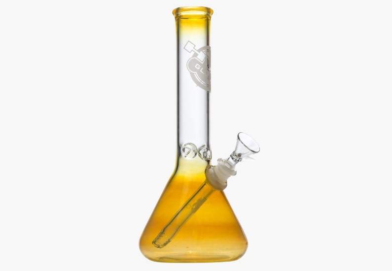 HVY Glass Beaker Water Pipe showcasing its thick borosilicate glass and sturdy beaker base.