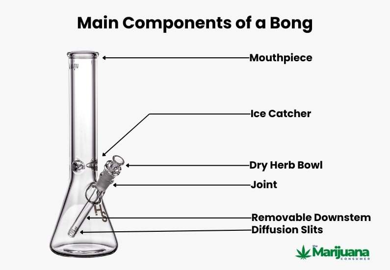 The main components of a water bong.