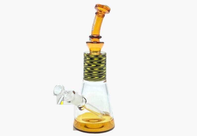 10.5" Wig Wag Glass Beaker Bong featuring colorful wig wag patterns and a sturdy beaker base.